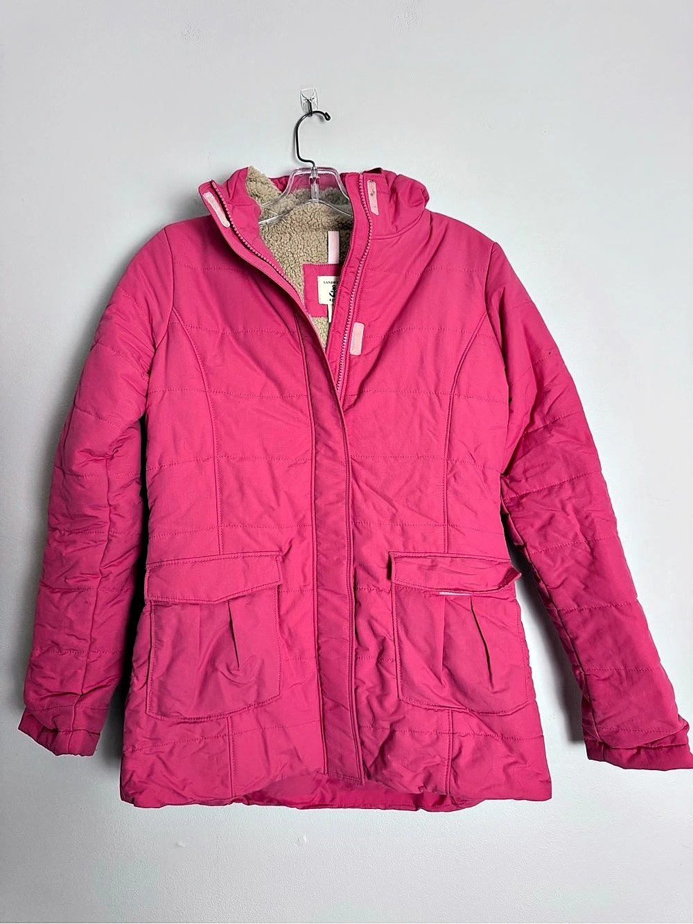 Lands' End Girls Pink Hooded winter coat Jacket Size Large 14